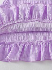 Baby Girls' Cute Solid Color Round Neck Sleeveless Ruffle Hem 3D Floral Top And Ruffle Hem Shorts 2 Piece Outfit, Suitable For Daily Outings In Spring/Summer - Purple - View 8