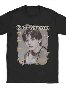 Men Women Graphic  Seonghyeon Kpop Boy Group Scrapbook Collage Cozy Y2K Vintage T Shirt Tee Cotton  T-Shirts Clothes. - 黑色23 - 查看 1