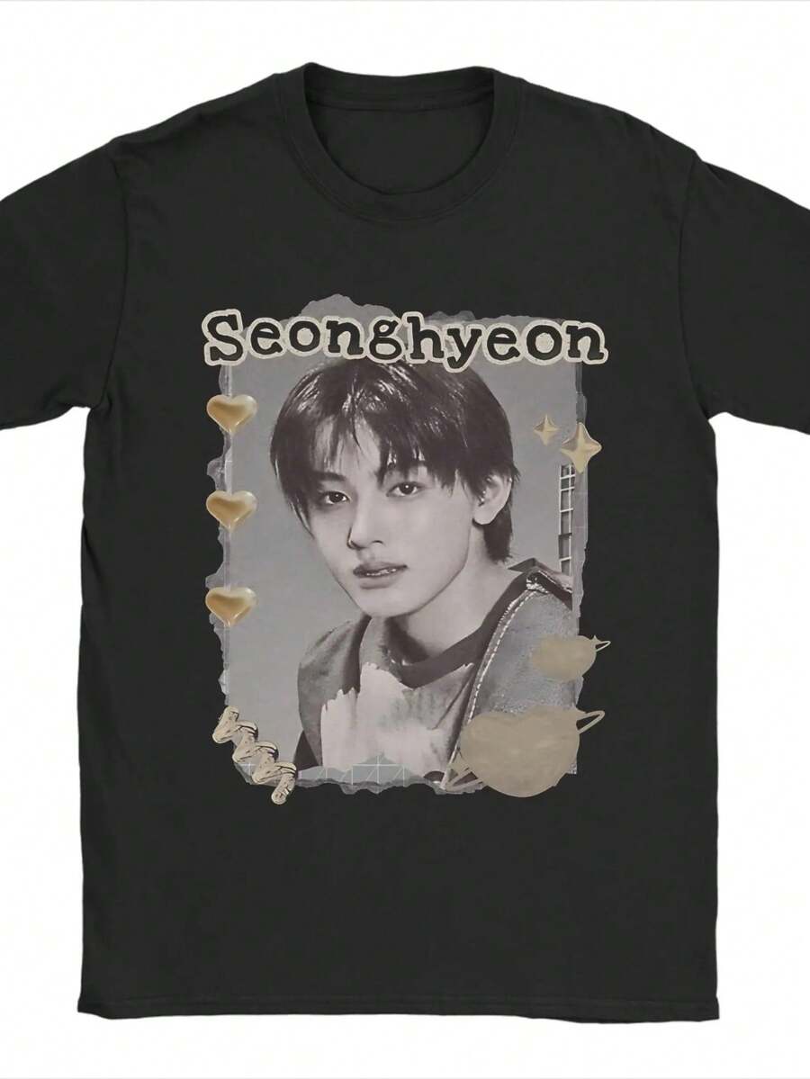 Men Women Graphic  Seonghyeon Kpop Boy Group Scrapbook Collage Cozy Y2K Vintage T Shirt Tee Cotton  T-Shirts Clothes. - 黑色23 - 查看 1