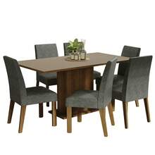Juego Comedor Mesa Tapa de Madera y 6 Sillas Renata Madesa Color Marrón/Crema/Gris - Marrón y Gris - Ver 3