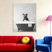 Con marco 1 Pieza de Arte en Lienzo Enmarcado de Pit Bull para Baño - Decoración de Pared Divertida de Perro en la Bañera, Decoración Humorística para Sala y Dormitorio, Regalo Ideal, Decoración para Baño - Enmarcado - Ver 2