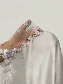 New Mesh Floral Embroidery Bowknot Pajamas 1 Piece + Underwear 1 Set - White - View 6