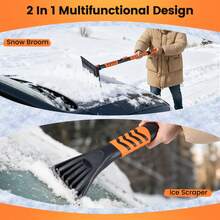 COSTWAY 2 In 1 Extendable Snow Shovel, 41" Ice Scraper For Car Windshield, 180° Rotation Head, Non-Slip EVA Grip, Retractable Aluminum Rod, 3 Adjustable Sizes Snow Kit For Cars, Trucks, SUVs, Vehicle, Black - A - View 10