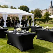 6FT Spandex Table Covers 2 Pack - Black Stretch Fitted Rectangular Tablecloth Washable And Wrinkle Resistant Spandex Tablecloths For Party Wedding Banquet Events And Home  Dfe - Black - View 5