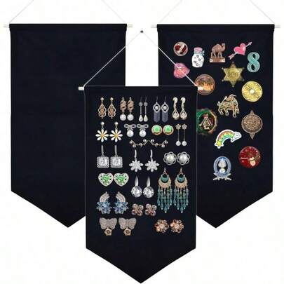 Canvas Wall-Mounted Brooch And Pin Display Set With Hanging Rings - Inspirational Jewelry Storage Rack For Home, Office, Craft Room - Decorative Badges, Collectibles, Buttons And Patches Storage