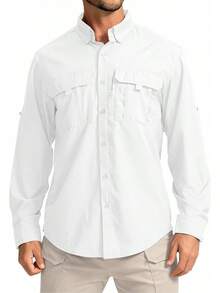 ¡RecomendadoVIOPY Camisa Outdoor Hombre Camisas de Pesca UPF 50+ Manga Larga Tactica Tipo Pescador Signature Casual Suelta con Bolsillos Cargo y Botones (Blanco M)¡Top de Temporada - blanco - Ver 2