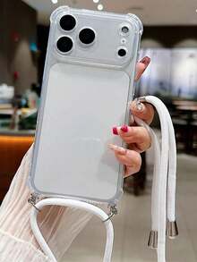Funda de teléfono con cordón bandolera compatible con iPhone 17 Pro Max, 17 Pro, 17, 16 Pro Max, 16 Pro, 16, 15 Pro Max, 15 Pro Max, 15 Pro, 15 Pro Max, 14 Pro, 13, 12 Pro Max, 11, con protección de cámara, a prueba de golpes, funda transparente suave - Concha transparente + cuerda blanca - Ver 3