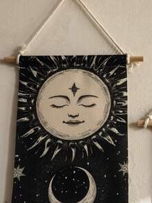 1件/2件装波西米亚风格日月星座挂毯，优雅流苏星空图案挂毯，节日派对装饰，巫术风格艺术装饰，复古星空墙面设计，易于悬挂和展示，家居装饰，适合作为礼物赠送亲朋好友 - 可用于浴室、客厅、卧室或祈祷区 - 彩色 - 查看 6