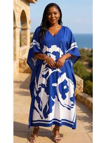 Gypsie Blu Plus Size Kaftan For Women Rose Print Dress - Màu xanh lam - Xem 7
