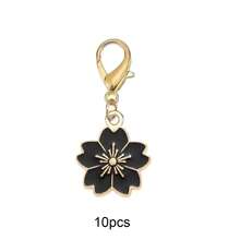 10 piezas de dijes de esmalte con flores, dijes con clip de marcador de punto de bordado de flor de cerezo para hacer joyas, coser, pulseras trenzadas, cierres de cremallera con mosquetón - Hebilla de langosta de cinco pétalos que gotea aceite - Ver 11