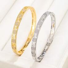 1pc Fashionable Geometric Hollow Design Cubic Zirconia Inlaid Women Bracelet - Multicolor - View 8