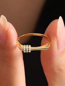 Vintage Unique Casual Square Strap, Gold Flat Bar Ring, Suitable For All Occasions - Gold - View 4