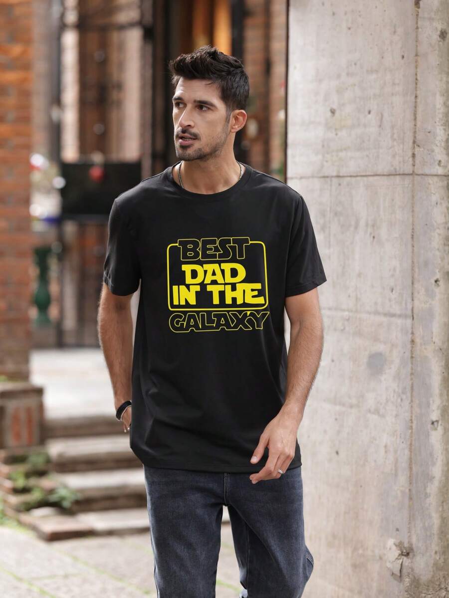 Men's fashionable printed short-sleeved crew neck casual summer short-sleeved top, machine washable, comfortable outdoor casual wear, machine washable shirt - Negro - Ver 1