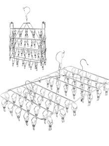 ピンチハンガー 52ピンチ/44ピンチ 折りたたみ 丈夫なハンガー 角ハンガー 引っ張るだけ オールステンレス ダブルフック 洗濯 大きい タオル 銀色 洗濯ハンガー 洗濯バサミ【予備ピンチ付き】室内 屋外 - シルバー - チェックする 8