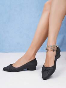 新款尖头低跟凉拖鞋，时尚搭扣优雅女士户外一脚蹬鞋 - 黑色 - 查看 2