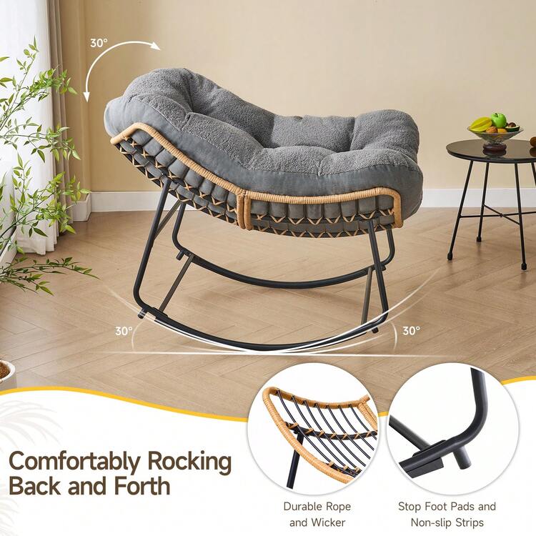 ONBRILL Outdoor Rocking Chairs, Oversized Papasan Rocking Chair