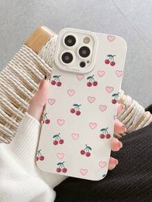 1pc Precise Hole Cherry Blossom Painted Thick Shockproof Protective Phone Case, Compatible With IPhone, Galaxy, - Multicolor - View 1