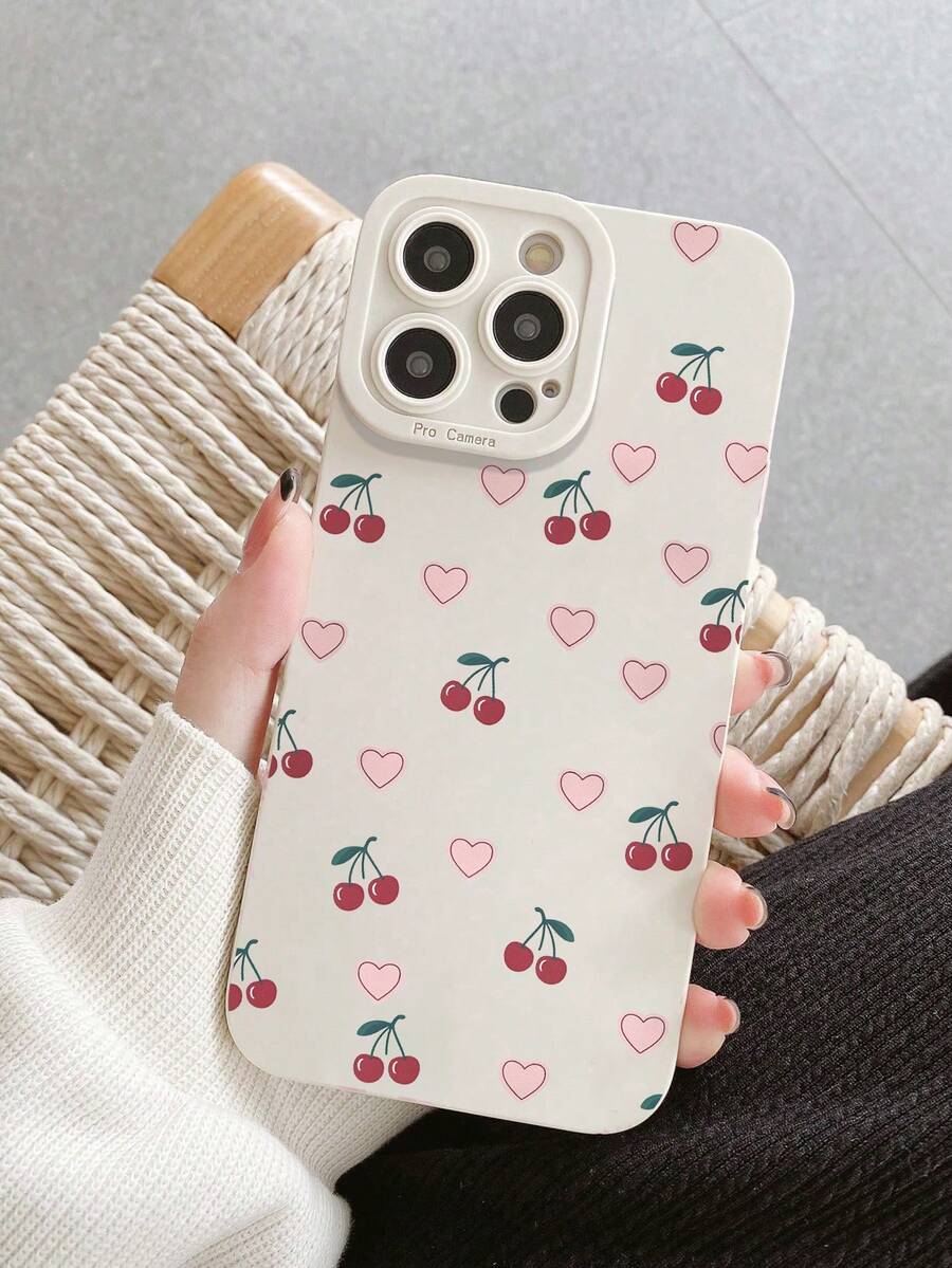 1pc Precise Hole Cherry Blossom Painted Thick Shockproof Protective Phone Case, Compatible With IPhone, Galaxy, - Multicolor - View 1