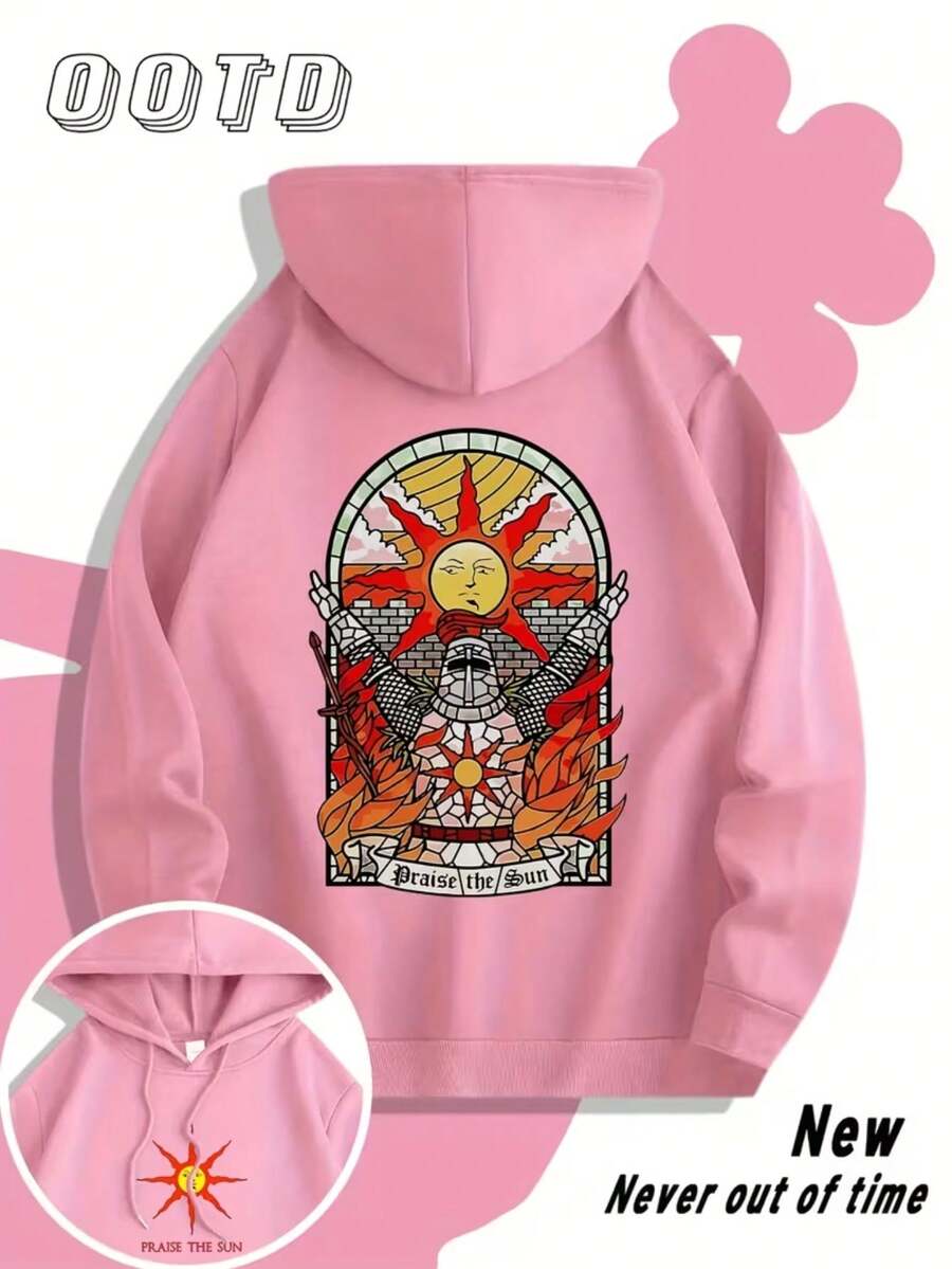 Kangaroo Hoodie Knight And Sun Unisex Men's And Women's Blouse 75% Cotton And 25% Polyester Top Premium Streetwear New Release Immediate Shipping Various Colors!! - 淺粉色 - 查看 1