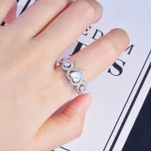 Heart-Shaped Synthetic Zirconia Ring, French Romantic Fashion Versatile For Wedding And Party - White Gold - View 5