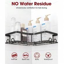 Bathroom Corner Shelf Set Of Five Pieces, Self-Adhesive Stainless Steel Material, No Drilling Required, Rustproof And Durable, Pink Bathroom Decor Accessories, Shampoo And Body Wash Storage Basket, Large Capacity Hollow Circular Design. - màu đen - Xem 5