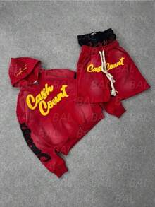 Fall And Winter Vintage Letter Hooded Zipper Sweatshirt Jacket -Only Jacket Without Trousers - 紅色 - 查看 2
