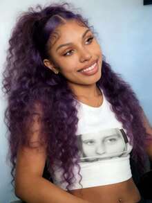 Violet Purple Deep Wave Lace Front Wigs Human Hair For Women Brazilian Virgin 13x4 HD Transparent Curly Lace Closure Wig Human Hair Pre Plucked Natural Hairline 250 Density Dark Purple Colored Glueless Wigs Human Hair For Daily Use - Purple - 查看 6