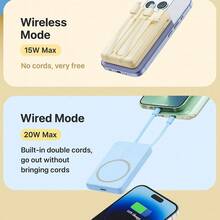 Sạc dự phòng không dây từ tính sạc nhanh với vòng MagSafe và chân đế gập 10000mAh, cáp USB-C tích hợp, hai cổng đầu ra, siêu nhỏ gọn, tương thích với iPhone 17/16/15/14/13 & Android. Món quà hoàn hảo cho gia đình, bạn bè trong dịp lễ, sinh nhật hoặc ngày Valentine. - trắng - Xem 6