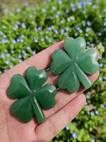 1 viên đá thạch anh Aventurine xanh tự nhiên hình cỏ bốn lá, phong cách Bohemian, đá năng lượng Reiki Chakra, đá hình cỏ bốn lá, bề mặt nhẵn mịn, East Ling, chạm khắc. - màu xanh lá - Xem 7