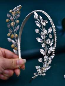 1pc Luxury Rhinestone Bridal Headband, Wedding Hair Accessory Valentine's Day Accessories - Silver - View 7
