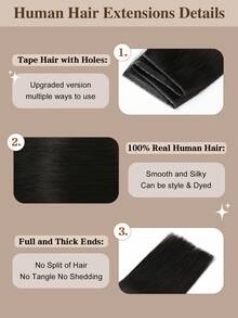18 Inch 100% Human Hair Butterfly Invisible PU Lace Weft Hair Extensions, Natural Black Color, Genius Lace Weft Micro Loop Hair Extensions - S1B - View 7
