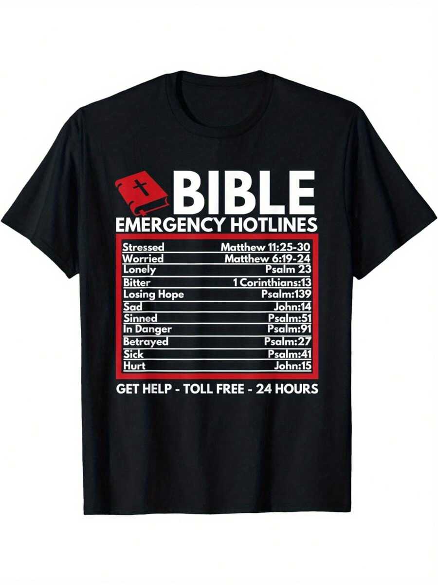 's Bible Emergency Hotlines-Shirt - Black Scripture Tee With 24/Bible Verse Guide (Abortion,, Crisis) - Soft Fit Events, Prayer Groups & Faith-Based Gifts - Psalms 23:1 Inspired, Birthday Mother's Day - 黑色 - 查看 1