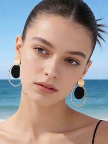 imoli Round Drop Earrings - Black - View 4
