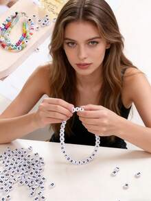 100/200/300/500pcs Black & White Acrylic Letter Beads Jewelry Making Kit, Bohemian Style DIY Bracelets, Necklaces, Keychains With Letter Charms, DIY Craft Supplies - Mixed Hollow Letter Beads With Game & Friendship Themes - Black and White - View 6