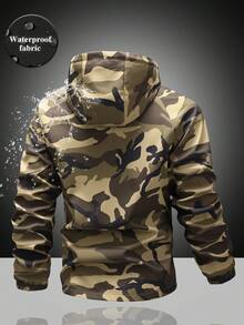 Chaqueta de camuflaje con capucha, cordón y manga larga, casual y versátil, resistente al viento, de diseño de moda para raves, para todas las estaciones, para otoño - Verde militar - Ver 4