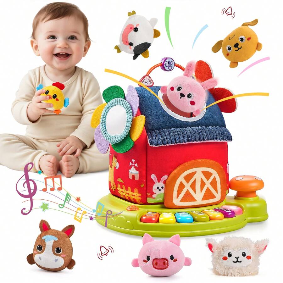 NewBandMo Musical Baby Toys 6-12 Months, Surprise Barn With 7 PCS Farm Animals, 4 Mode, Baby Sensory Toys For 6 12 Months, Ideals 6 7 8 9 Month Old Baby Gifts Toy - 紅色 - 查看 1
