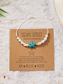 1 Pc Boho Bohemian Handwoven Sea Turtle Starfish Anklet - Adjustable Beach Foot Jewelry For Women, Vocation Chic Style Anklets Set - Multicolor - View 4