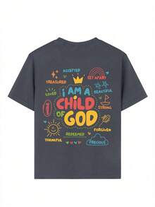 男童休闲趣味印花圆领短袖T恤，夏季上衣 - 深灰色 - 查看 7