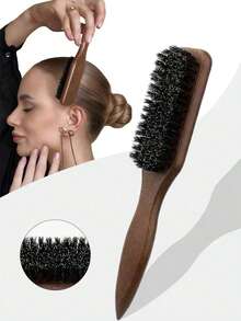 1pc Unisex Nylon & Wood Hair Brush And Beard Brush - Fragrance-Free Professional Hairstyling Brush, Suitable For Professionals To Manage Thick And Thin Hair, Hair Comb, Wood Comb, Hair Brush, Wood Brush, Hair Styling Brush, Detangling Brush, Curling Brush, Straightening Brush, Ideal Travel Essential Hair Styling Tool. - Multicolor - View 1