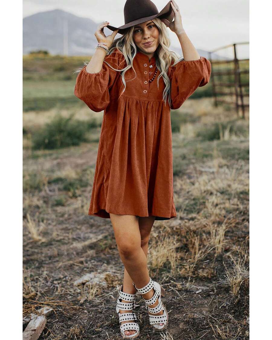 Button Up Dress Women Gold Flame Mini Dresses - 金色火焰 - 查看 1
