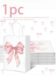 6/12/20个装粉色蝴蝶结纸质礼品袋，适合女士生日、圣诞派对回礼、带提手糖果袋、新娘订婚派对用品、礼品糖果袋（白色，大蝴蝶结） - 白色 - 查看 10