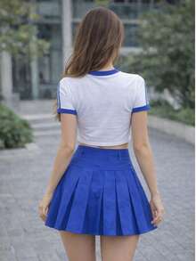 STARFASHION Women's Shorts Skirt, Round, Schoolgirl Style, Pleated, Summer, Elegant, Parties, Christmas, New Year's, /CARNIVAL/SUMMER - 藍色 - 查看 3