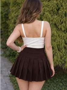 STARFASHION Women's Shorts Skirt, Round, Schoolgirl Style, Pleated, Summer, Elegant, Parties, Christmas, New Year's, /CARNIVAL/SUMMER - 鏽棕色 - 查看 3