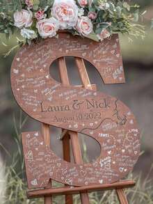 1pc Customized Wooden Name Tag For Wedding With Personalized Date And Name. Customized Date And Name Diary As An Alternative To Wedding Diary. Customized Date And Name Diary As An Alternative To Wedding Letter Diary. - Black - View 4