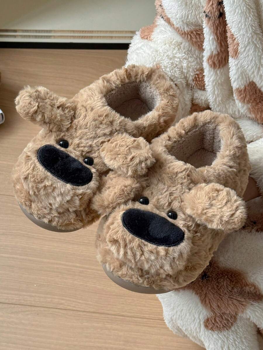 Pantuflas suaves y esponjosas con diseño de cachorro para hombres, pantuflas de interior y exterior cálidas y con diseño de dibujos animados lindos para parejas, para el invierno