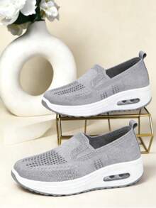 Women's White Casual Sport Sneakers, Breathable Soft Bottom Comfortable Platform Shoes - Xám - Xem 4