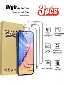 Bộ 3 miếng dán màn hình cường lực độ cứng 9H, tương thích với dòng 3/4/5/6/7/8/9/10/10 Pro/10 Pro XL, độ phân giải cao, không bọt khí, dễ dàng lắp đặt, tiện lợi mang theo. - Trong sáng - Xem 24