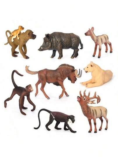 1 stuk educatief, realistisch, massief plastic model van een wild dier: aap, leeuw, wild zwijn, antilope, hert.