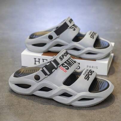 男士厚底拖鞋，字母印花，休闲舒适，透气两用，轻便，弹性十足，气垫设计，四季皆宜（建议选购大一码）