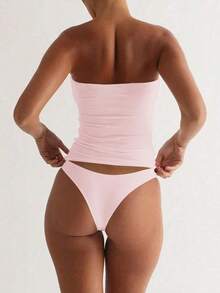 Áo hai dây không đường may, màu trơn, ôm sát, co giãn của Muse Moon dành cho nữ, kiểu áo tank top cơ bản không dây cho mùa xuân/hè, thích hợp cho ngày Valentine. - Hồng - Xem 8